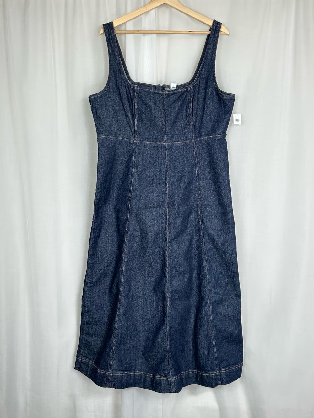 NWT Old Navy Dark Wash Denim Empire Waist Midi Dress Fit Flare Square Neck L
